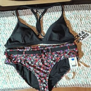 NWT Black & Floral 2 piece Bathing Suit